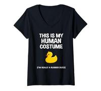 Mujer Este es mi disfraz de humano, soy realmente un pato de goma para Halloween Camiseta Cuello V
