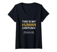 Mujer Este es mi disfraz humano de «Soy realmente un gato» para Halloween Camiseta Cuello V