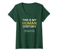 Mujer Este es mi disfraz humano de «Soy realmente un gato» para Halloween Camiseta Cuello V