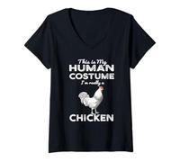 Mujer Este es mi Disfraz Humano Kawaii Animal Chicken Cosplay Camiseta Cuello V