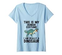 Mujer Este es mi Disfraz Humano. Realmente Soy un Dinosaurio Camiseta Cuello V