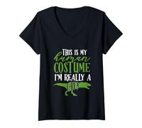 Mujer Este es mi Disfraz Humano. Realmente Soy un Dinosaurio de Halloween de T-Rex Camiseta Cuello V