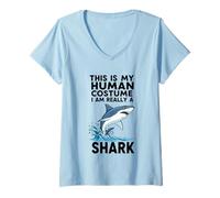 Mujer Este es mi Disfraz Humano. Realmente Soy un tiburón Camiseta Cuello V