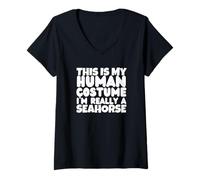 Mujer Este es mi Disfraz Humano, Soy Realmente un Caballito de mar Camiseta Cuello V