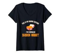 Mujer Este es mi disfraz humano, soy realmente un lindo nugget de pollo Camiseta Cuello V