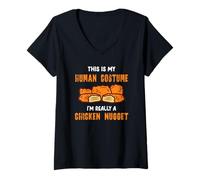 Mujer Este es mi disfraz humano, soy realmente un lindo nugget de pollo Camiseta Cuello V