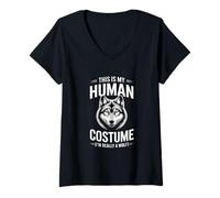 Mujer Este es mi Disfraz Humano, Soy Realmente un Lobo Divertido Camiseta Cuello V