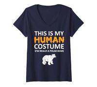 Mujer Este es mi disfraz humano, soy realmente un oso polar para Halloween Camiseta Cuello V