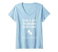 Mujer Este es mi disfraz humano, soy realmente un unicornio para Halloween Camiseta Cuello V