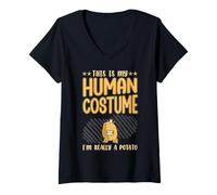 Mujer Este es mi Disfraz Humano, Soy Realmente una Papa, Divertido Halloween Camiseta Cuello V