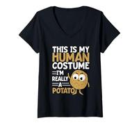 Mujer Este es mi Disfraz Humano, Soy Realmente una Patata, Divertido Halloween Camiseta Cuello V