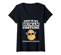 Mujer Este es mi Disfraz Humano, Soy Realmente una Patata, Divertido Halloween Camiseta Cuello V