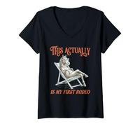 Mujer Este es mi Primer Caballo de Rodeo Caballos Divertidos 1er Paseo Camiseta Cuello V
