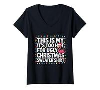 Mujer Este es mi suéter It's Too Hot For Ugly Flamingo Christmas Camiseta Cuello V