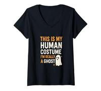 Mujer Este es mi traje humano. Fantasma Halloween Art Camiseta Cuello V