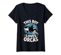 Mujer Este niño ama Las orcas, diseño de mar para los Amantes de Las Ballenas Camiseta Cuello V