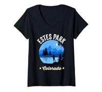 Mujer Estes Park Colorado Retro Montaña Lago Senderismo Naturaleza Camiseta Cuello V