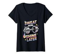 Mujer Estética de entrenamiento de gimnasio Sweat Now Shine Later Rainbow Camiseta Cuello V