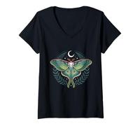 Mujer Estética Gótica Amante De Insectos Fairycore Cottagecore Luna Polilla Camiseta Cuello V