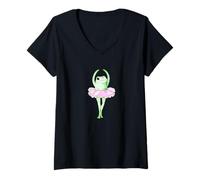Mujer Estética Rana Bailando Bailarina Retro Camiseta Cuello V