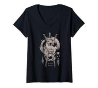 Mujer Estética samurái dragón japonés en Arte Tatuaje Retro Estilo Camiseta Cuello V