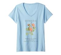 Mujer Esther 4:14 Floral Faith Cita Minimal Christian Camiseta Cuello V