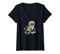 Mujer Estilo de arte popular coreano del espíritu del tigre místico Camiseta Cuello V