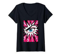 Mujer Estilo de cómic Eye Ball Lashes Art Optometry Job Eye Sight Camiseta Cuello V