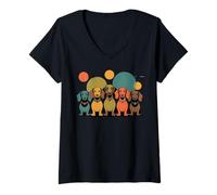 Mujer Estilo de Perros Modernos de Mediados de Siglo Retro 50s 60s Camiseta Cuello V