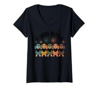 Mujer Estilo de Perros Modernos de Mediados de Siglo Retro 50s 60s Camiseta Cuello V