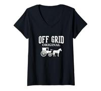 Mujer Estilo de Vida Amish Original de Off Grid Camiseta Cuello V