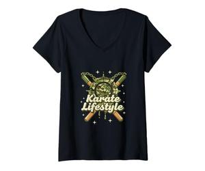 Mujer Estilo de Vida Camo Karate Drip Camiseta Cuello V