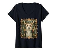 Mujer Estilo Jack Russell Terrier William Morris de Pelo Duro Camiseta Cuello V