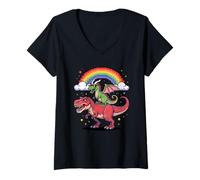 Mujer Estilo Píxel Arte Dragón T-Rex Tyrannosaurus Gráficos 8 Bits Camiseta Cuello V