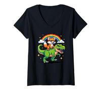 Mujer Estilo Píxel Arte Zorro T-Rex Tyrannosaurus Gráficos 8 Bits Camiseta Cuello V