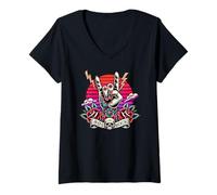 Mujer Estilo retro de banda de rock de los años 80 para vibraciones de festivales de música Camiseta Cuello V