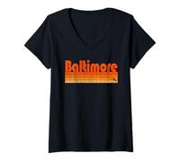 Mujer Estilo retro de los 80 en Baltimore, Maryland Camiseta Cuello V