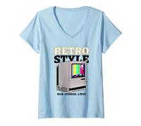 Mujer Estilo Retro Old School Love (Vintage TV Graphic) Camiseta Cuello V