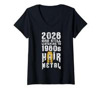 Mujer Estilo Retro Rock Hair Metal de los 80 2026 Camiseta Cuello V