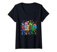Mujer Estilo único Inteligente de Goteo de Conciencia sobre el Autismo Camiseta Cuello V