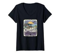 Mujer Estilo Vintage de póster de Viaje al Parque Nacional de Las Islas del Canal Camiseta Cuello V