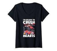 Mujer Esto es I'm Ready to Crush Hearts Monster Truck Valentine's Camiseta Cuello V