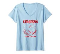 Mujer Esto es lo Que a Las Lesbianas Les Gusta Comer (Gracioso) (Cute Cat Graphic) Camiseta Cuello V