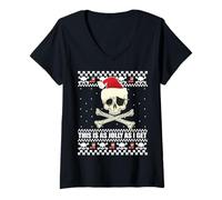 Mujer Esto ES Tan Jolly como OBTENGO Skull Roger Santa Ugly Xmas Meme Camiseta Cuello V