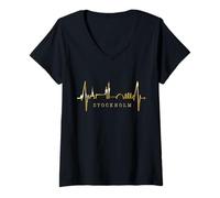 Mujer Estocolmo Skyline Latido del Corazón Suecia Amo Stockholm Camiseta Cuello V