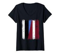 Mujer Estonia Letonia Media Bandera Estonia Letona Herencia Camiseta Cuello V