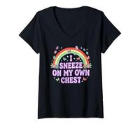 Mujer ESTORNUDO EN MI Propio Pecho Divertido Arco Iris de Humor para Adultos Camiseta Cuello V