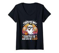 Mujer Estos Son mis Disfraces de Halloween Ahora me Dan un Borracho de Fantasmas de Cerveza Camiseta Cuello V