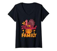 Mujer Estoy Agradecido por el Divertido peregrino del Pavo de Acción de Gracias de mi Familia Camiseta Cuello V
