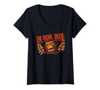 Mujer Estoy aquí Amigo Monstruo Emergente Bigfoot Sasquatch Cryptid Camiseta Cuello V